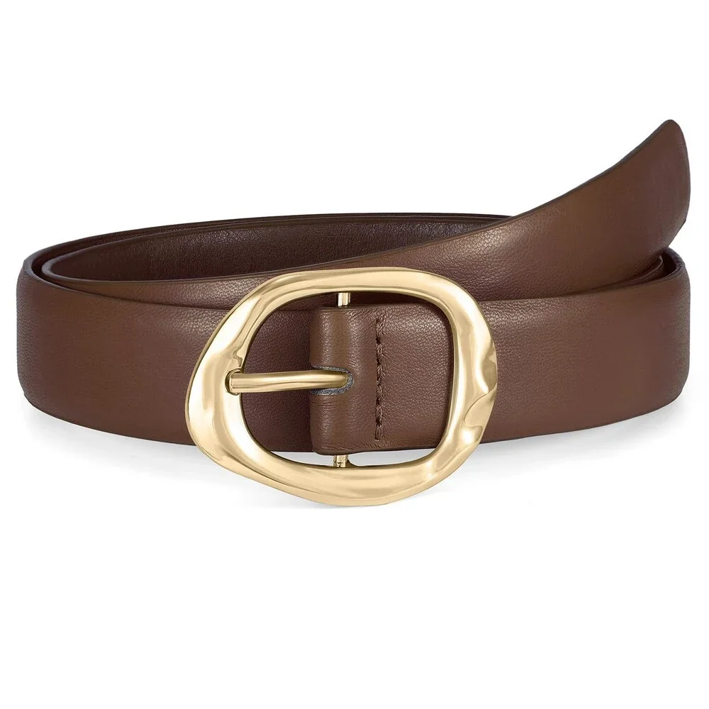 WHIPPY Women's Gold Leather Belt Casual Coffee Gold Waist 35-40 Style Fit - NWT